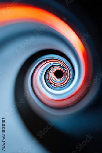 Abstract spiral tunnel with light reflections
