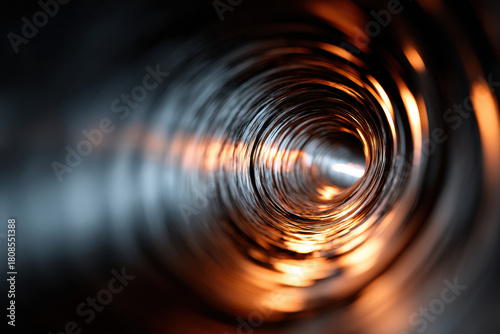 Abstract spiral tunnel with light reflections
