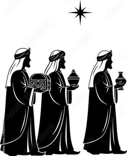 Three wise men following the star
