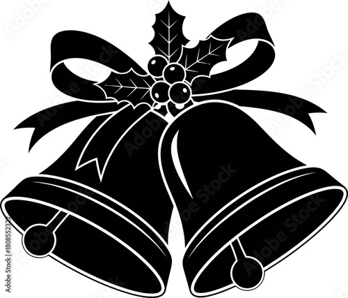 Festive christmas bells with holly and bow