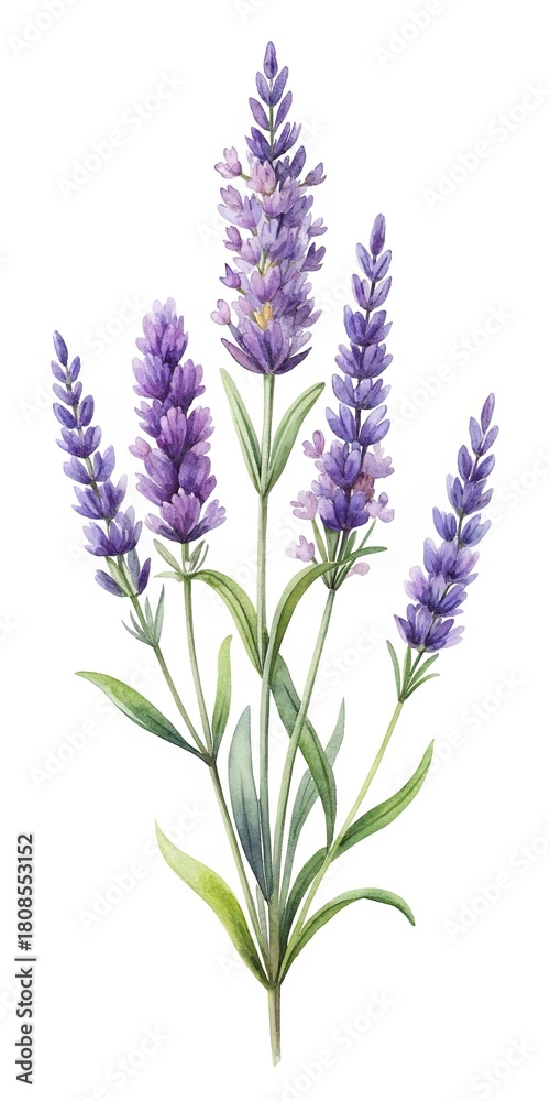 Fototapeta premium Lavender plant watercolor illustration herbal design.