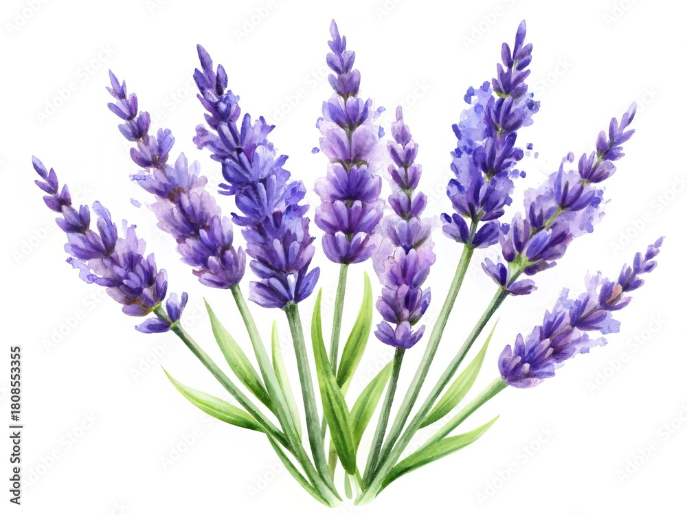 Naklejka premium Hand-painted watercolor lavender flowers on white background