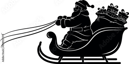 Santa claus in sleigh with gifts silhouette