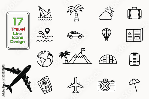 17 Global Travel and Tourism Line Icons Collection.