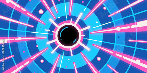 Futuristic particle collision, vibrant neon beams, dynamic design