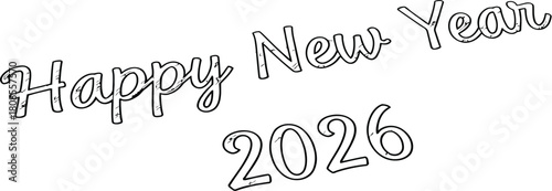 Happy new year 2026 written on a notebook on wooden table