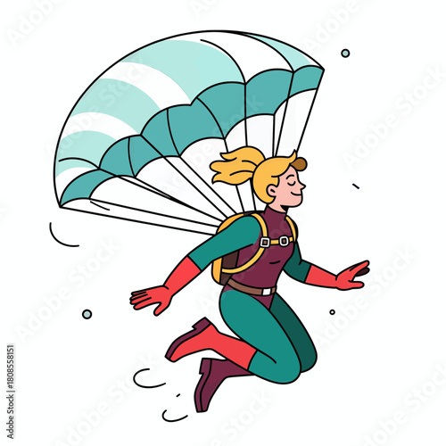 Parachuting skydiver vector illustration, minimal style, isolated