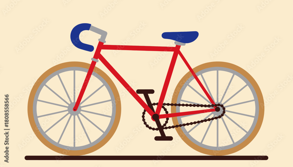 Fototapeta premium Red bicycle illustration, minimal flat design, isolated