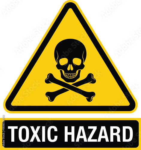Toxic hazard warning sign vector illustration of a yellow triangle with skull and crossbones isolated on white background