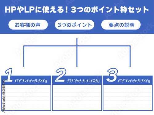 マーケティングに使える青の3カラム枠