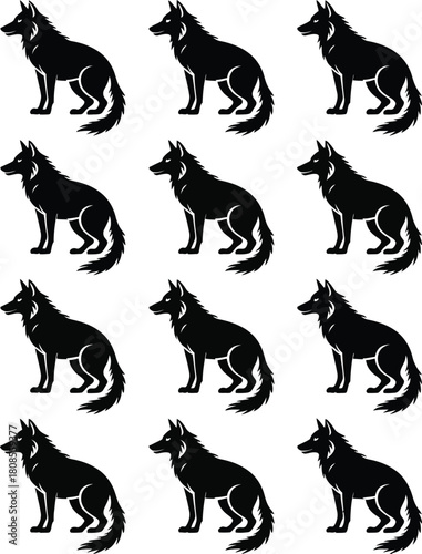 Repeating Pattern of Black Wolf Silhouettes animal