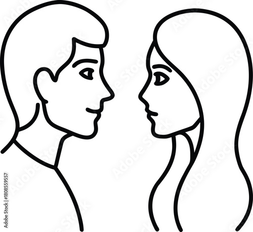 Man and woman facing each other line art transparent background