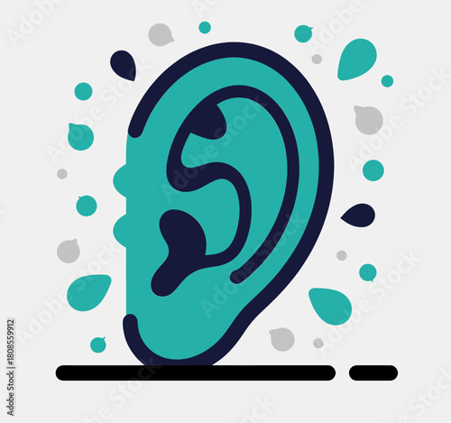 Stylized ear illustration, minimal design, isolated on white background