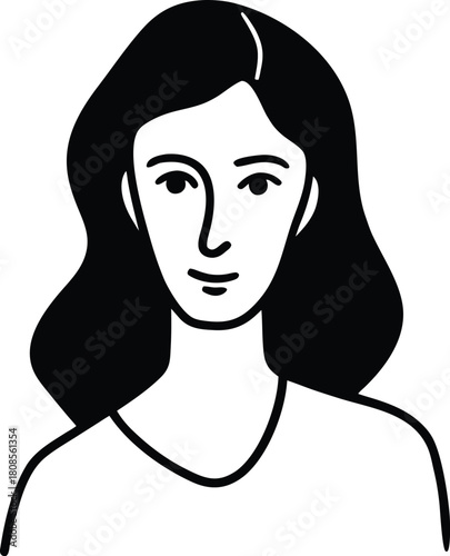 Pensive woman line art transparent background