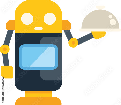 Robot waiter holding serving tray, depicting automation in food service and hospitality