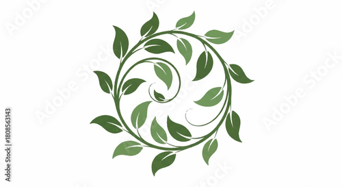 Circular Green Leaf Pattern Logo Design with Botanical Wreath.