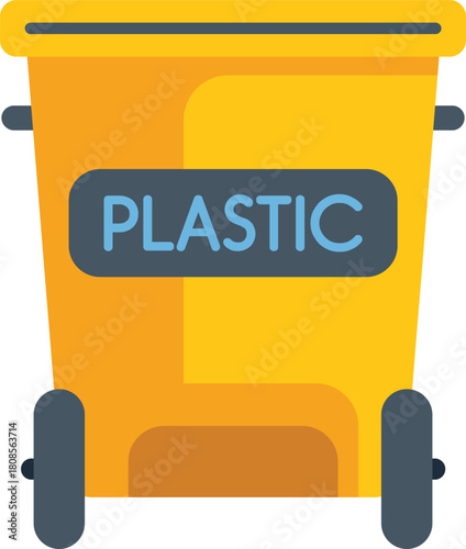 Yellow plastic waste container with wheels for garbage collection, sorting waste concept