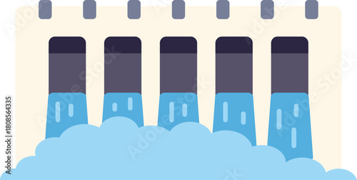 Water dam generating clean energy, hydroelectric power plant with turbines and generators