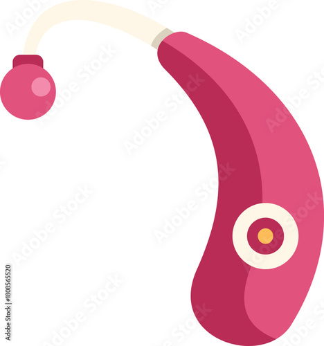 Pink hearing aid improving hearing health icon in flat style isolated on white background