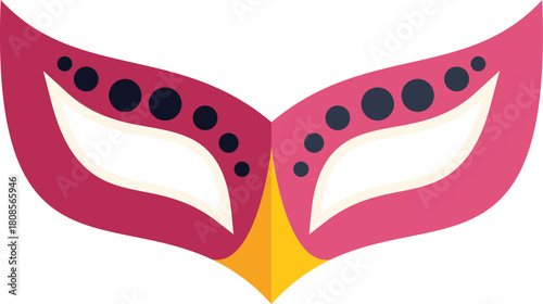 Pink carnival mask with dots and a yellow nose bridge celebrating mardi gras
