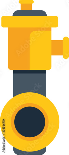 Yellow fire hydrant standing on white background, flat vector illustration