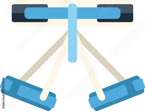 Playground seesaw balancing on metal bar with blue seats is perfect illustration for topics of childhood, park, entertainment