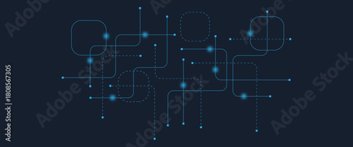 Abstract digital AI circuit board background with tech icons. Digital technology motherboard texture design. Engineering circuit board concept for poster, header, banner, website, presentation