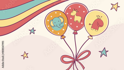 Colorful Cartoon Balloons and Ribbons Set – Party Celebration Vector Art, Festive Decorative Elements, and Fun Event Graphics Collection