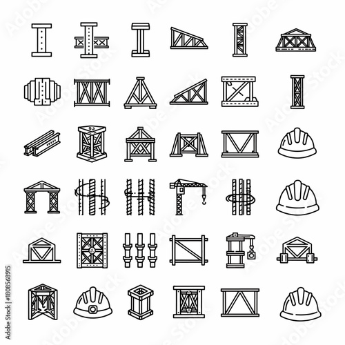 Construction Trusses and Building Elements Line Icons Set Architectural Structures and Engineering Components