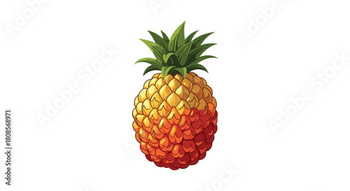 Detailed and vibrant pixel art style illustration of a ripe and juicy whole pineapple isolated on a clean white background.