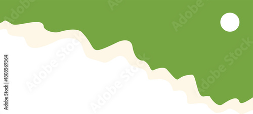 Green rectangular label with a torn edge and a hole for hanging, isolated on a white background