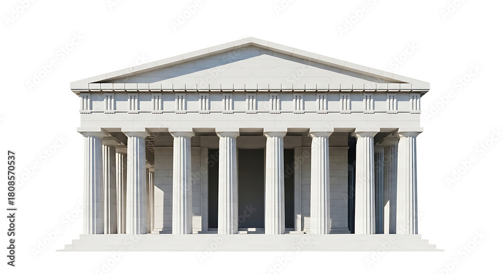 Obraz premium Classical greek or roman temple facade with columns and pediment, isolated on white background