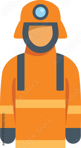 Firefighter character wearing protective clothing and helmet with flashlight, representing safety and emergency response