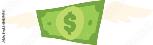 Green banknote with wings flying, representing wealth, savings, and financial freedom