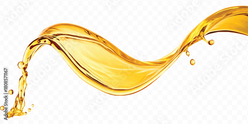 realistic fresh liquid honey or oil splash in curve style isolated on transparent background