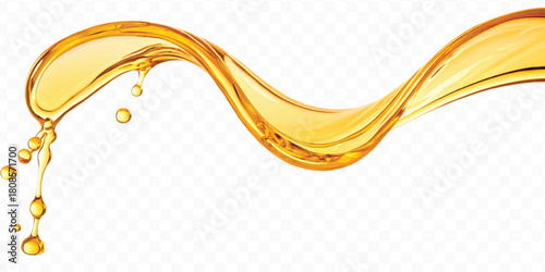 realistic fresh liquid honey or oil splash in curve style isolated on transparent background
