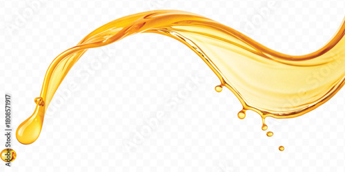 realistic fresh liquid honey or oil splash in curve style isolated on transparent background