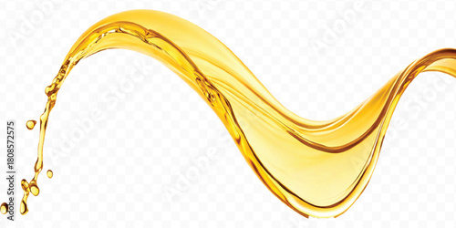 realistic fresh liquid honey or oil splash in curve style isolated on transparent background