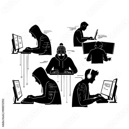 Cybercrime icons vector. Modern hacker silhouette icon vector illustration