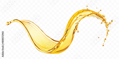 realistic fresh liquid honey or oil splash in curve style isolated on transparent background