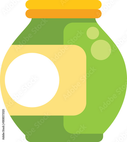 Closed green jar with yellow label and blank circle, ideal for showcasing your food product designs