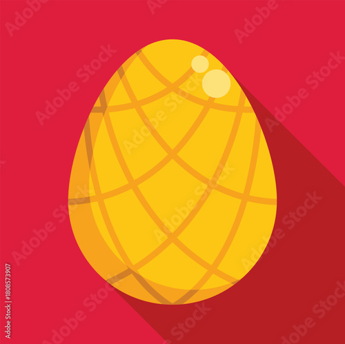 Golden easter egg with decorative lattice pattern shining on a vibrant red background, creating a festive and celebratory atmosphere