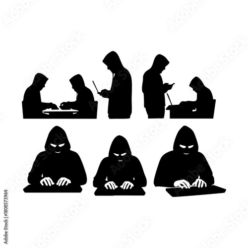 Cybercrime icons vector. Modern hacker silhouette icon vector illustration