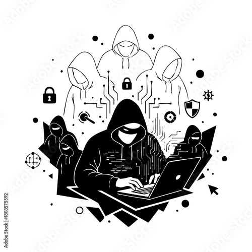 Cybercrime icons vector. Modern hacker silhouette icon vector illustration