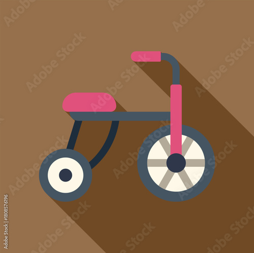 Children's tricycle with pink seat and handlebars casting a long shadow, ideal for representing childhood, play, and learning to ride