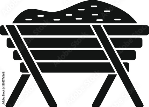Simple manger icon representing feeding trough filled with hay, providing nourishment for farm animals