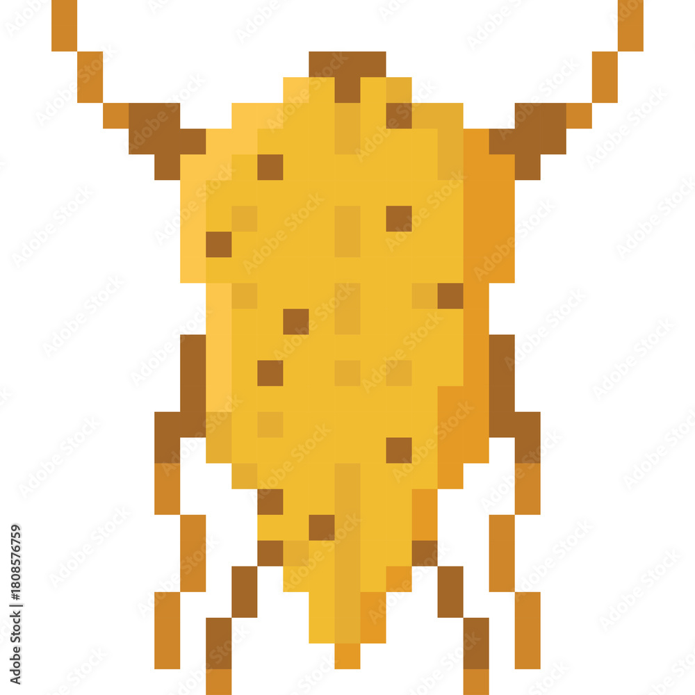 Fototapeta premium Pixelated Yellow Object with Brown Spots and Dangling Cords on Transparent Background Simple Digital Art