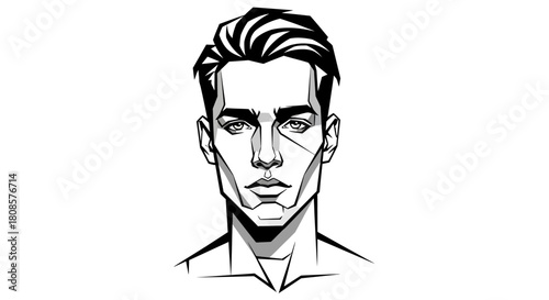 Boldly outlined man portrait displaying contemporary style and minimalist aesthetic look