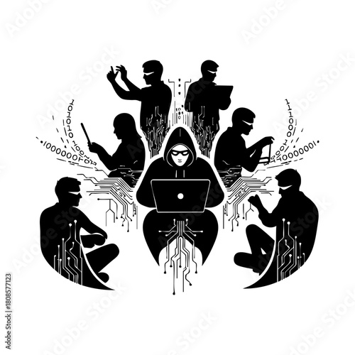 Cybercrime icons vector. Modern hacker silhouette icon vector illustration