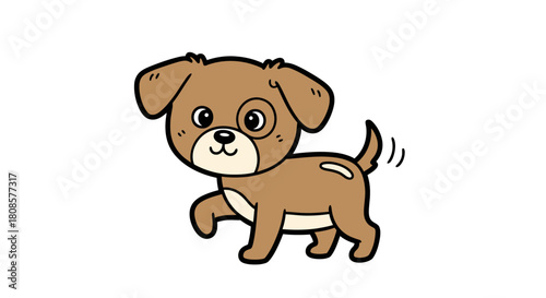 Adorable cartoon dog illustration with playful expression and wagging tail creating a lighthearted
